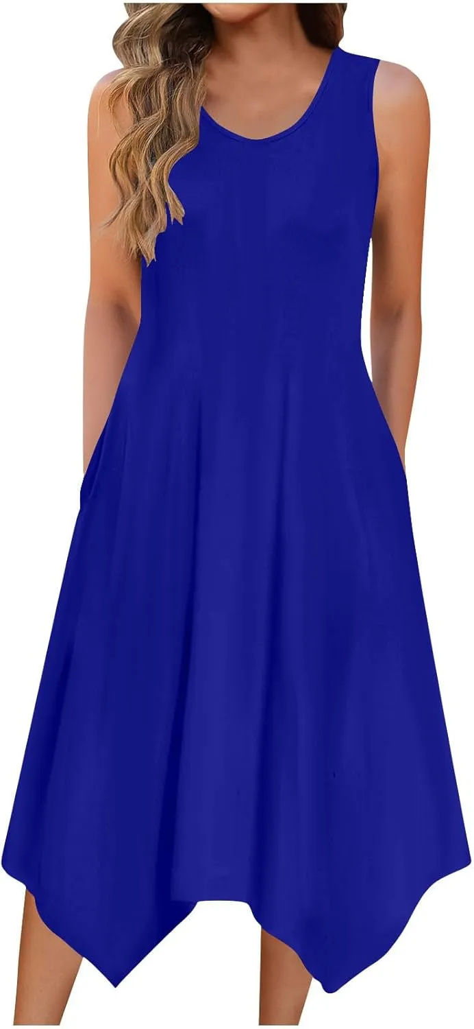 Casual Sundresses for Women 2025 Summer Beach Loose Flowy Tank Dress Sleeveless Flare Midi Dresses Resort Wear