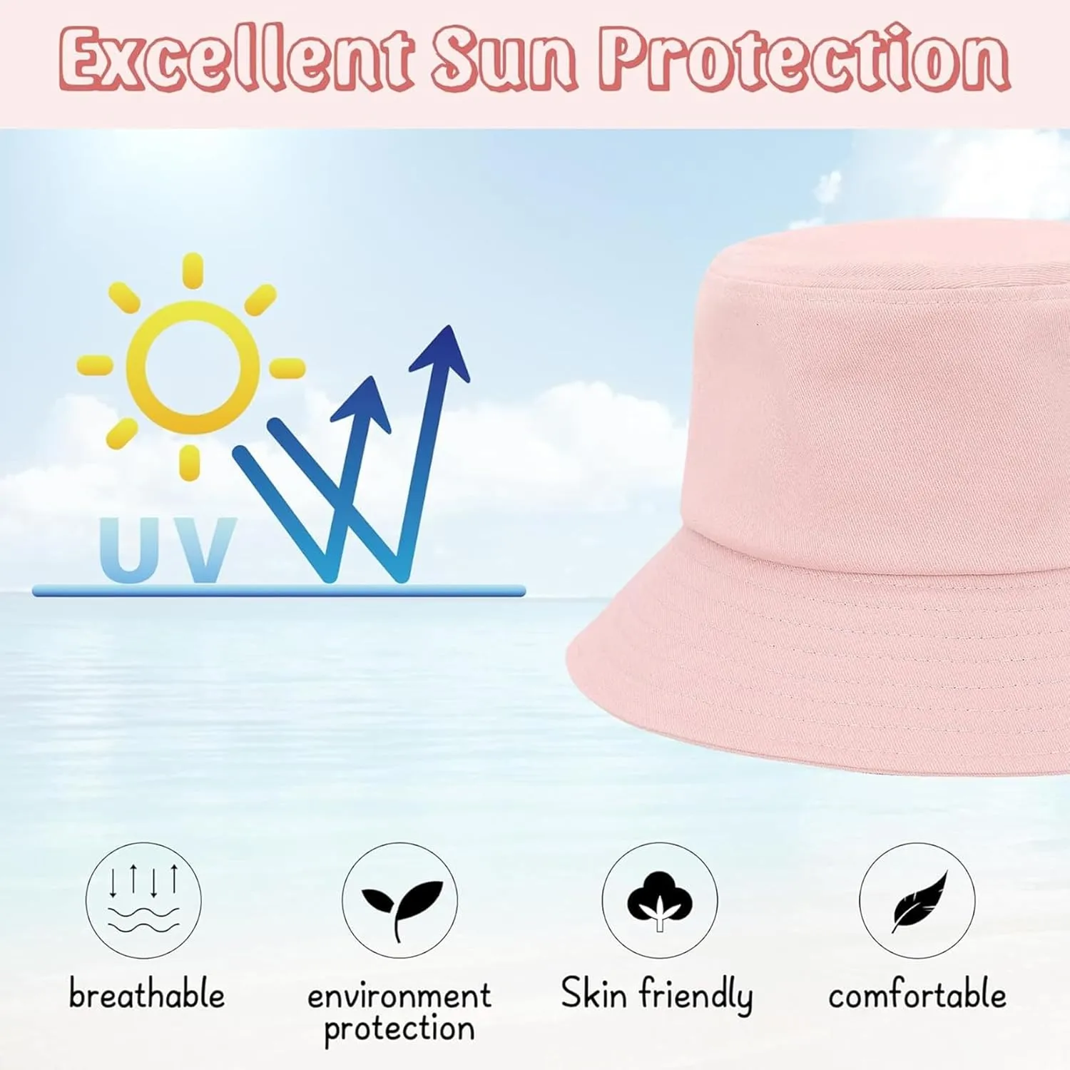 Century Star Kids Bucket Hat UPF50  Summer Sun Protection Beach Cap Cotton Kids Sun Hat for Boys Outdoor Girls Beach Hat