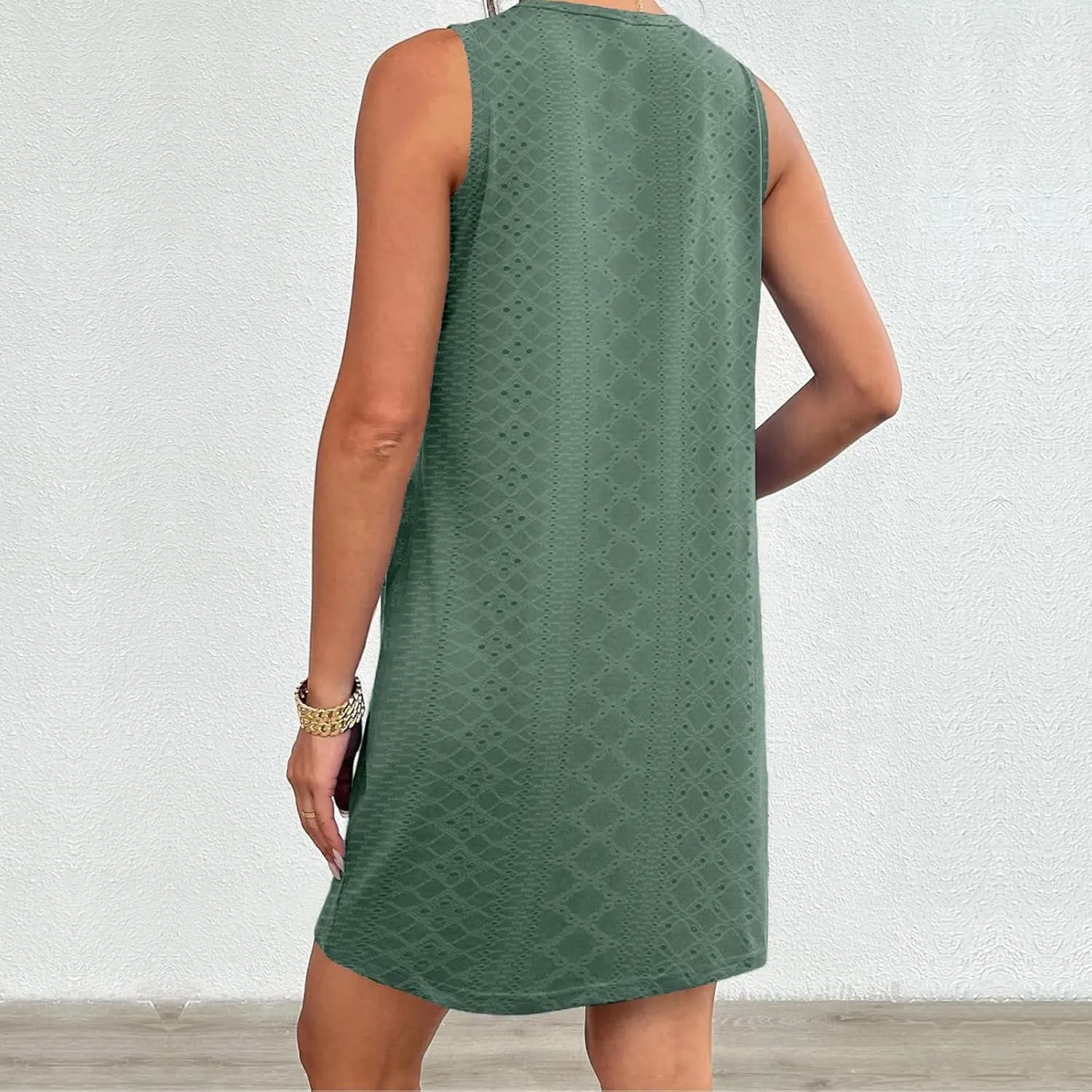 Coverup Summer Dresses for Women Fashion Mini Dress Breathable Eyelet Sleeveless Tank Dress A Line Dresses with Pockets