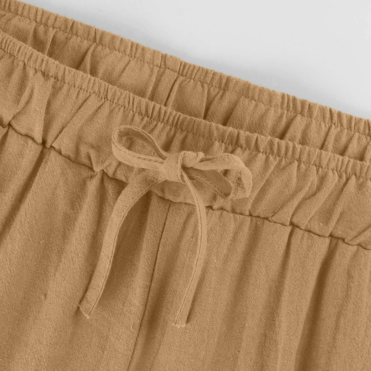 Cropped Wide Leg Linen Pants Women High Waisted Casual Lounge Pant 2025 Lightweight Loose Cotton Capris with Pockets