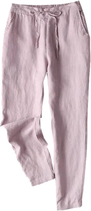 Dademeo Casual Drawstring Linen Pants Cozy Women Petite Linen Pants for Women Womens Linen Pants High Waist Loose Yoga Pants