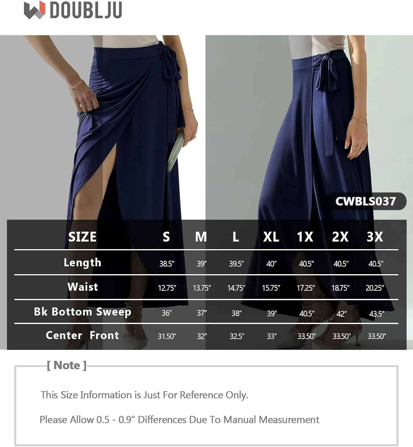 DOUBLJU Boho High Waisted Maxi Wrap Skirts with Slit High Waist Flare Ankle Length Long Basic Skirt for Womens with Plus Size