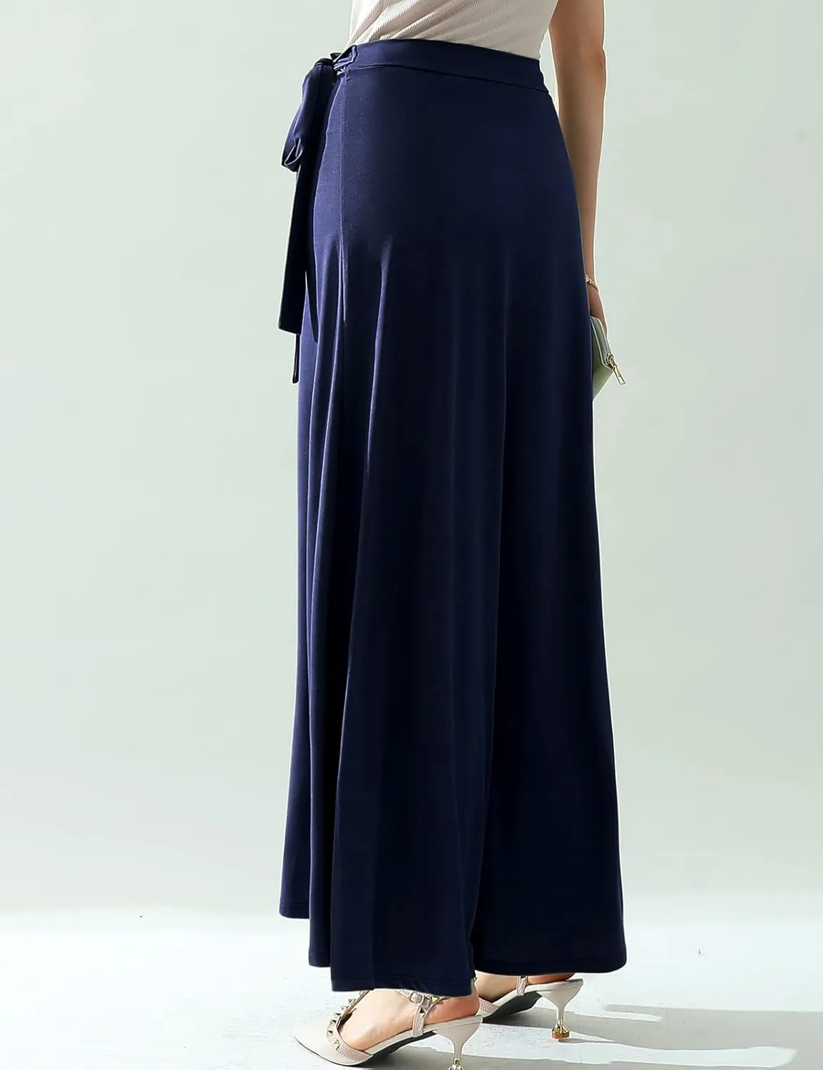 DOUBLJU Boho High Waisted Maxi Wrap Skirts with Slit High Waist Flare Ankle Length Long Basic Skirt for Womens with Plus Size