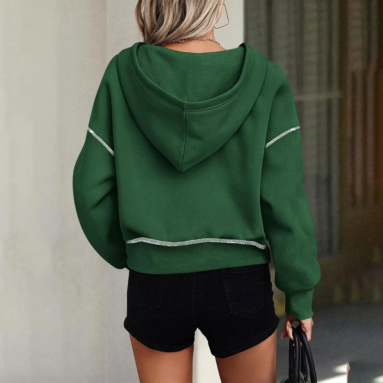 Drop Shoulder Zip Up Hoodies for Women Y2K Cropped Sweatshirt Jackets Winter Casual Loose Fit Fashion Fleece Outwear