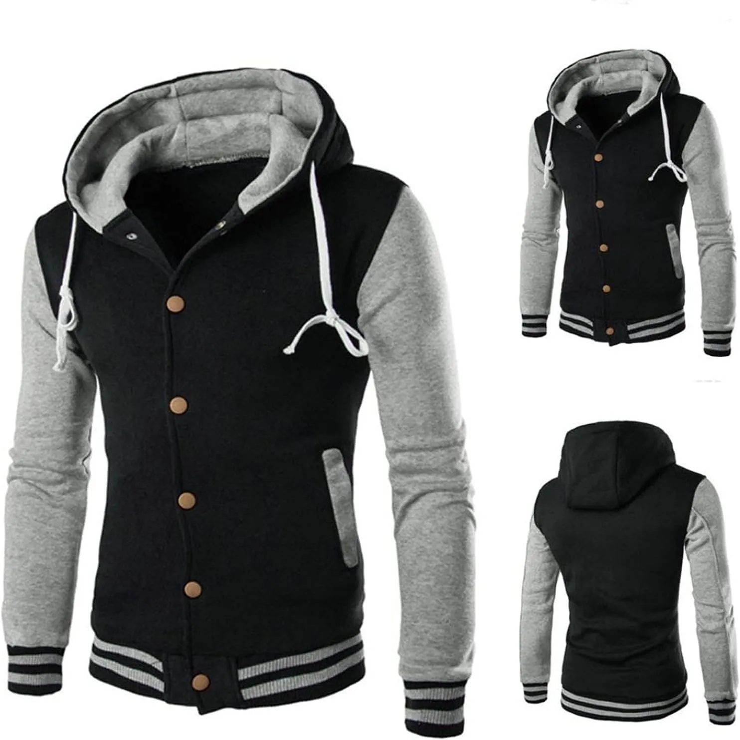 DuDubaby Men Tops Plus Size Casual Loose Hooded Long Sleeve Padded Sweatshirt Pullover Big Pockets