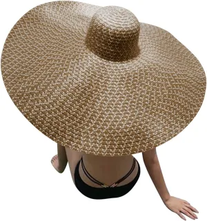 Fashion Oversized Brim Sun Hat Beach Anti-UV Sun Protection Cap Hat UPF 50  Wide Coverage Straw Caps