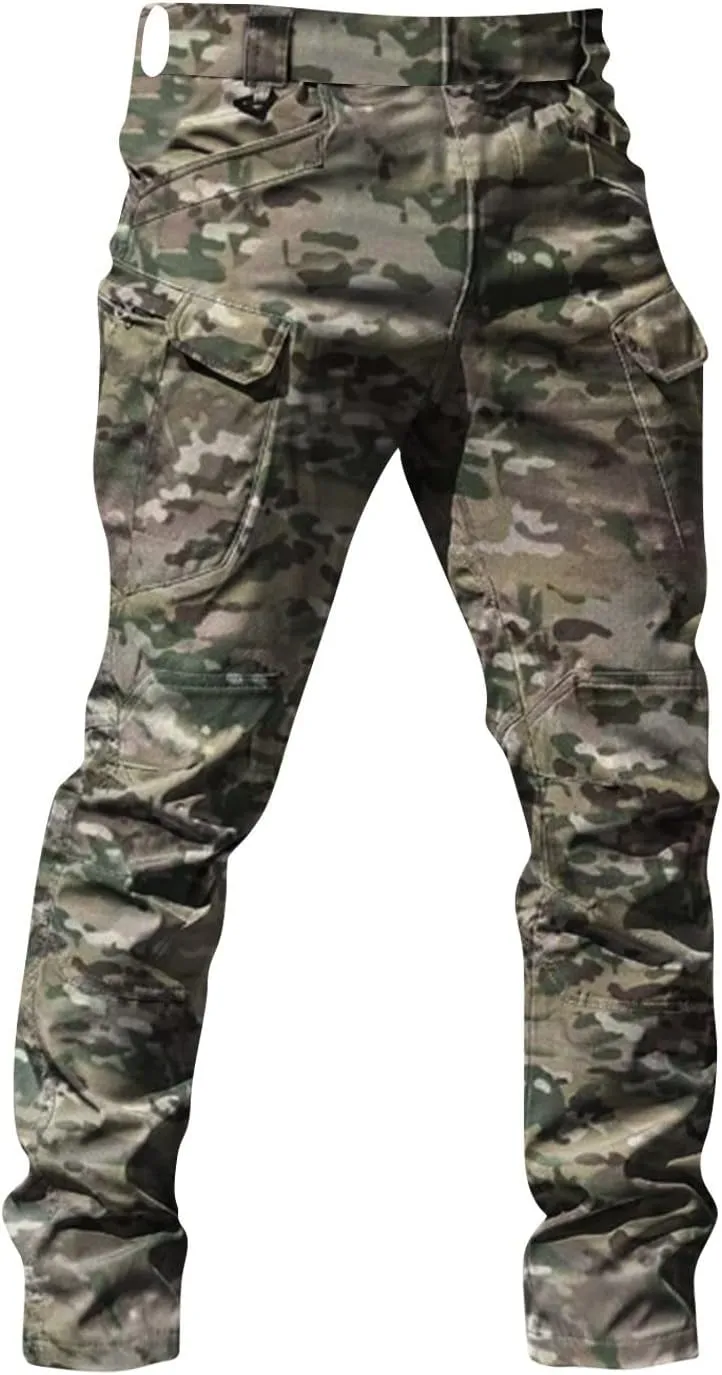 Flecktarn Pants for Men Waterproof Stertch Waist Tactical Cargo Pants with Multi Pockets Outdoor Hiking Pants