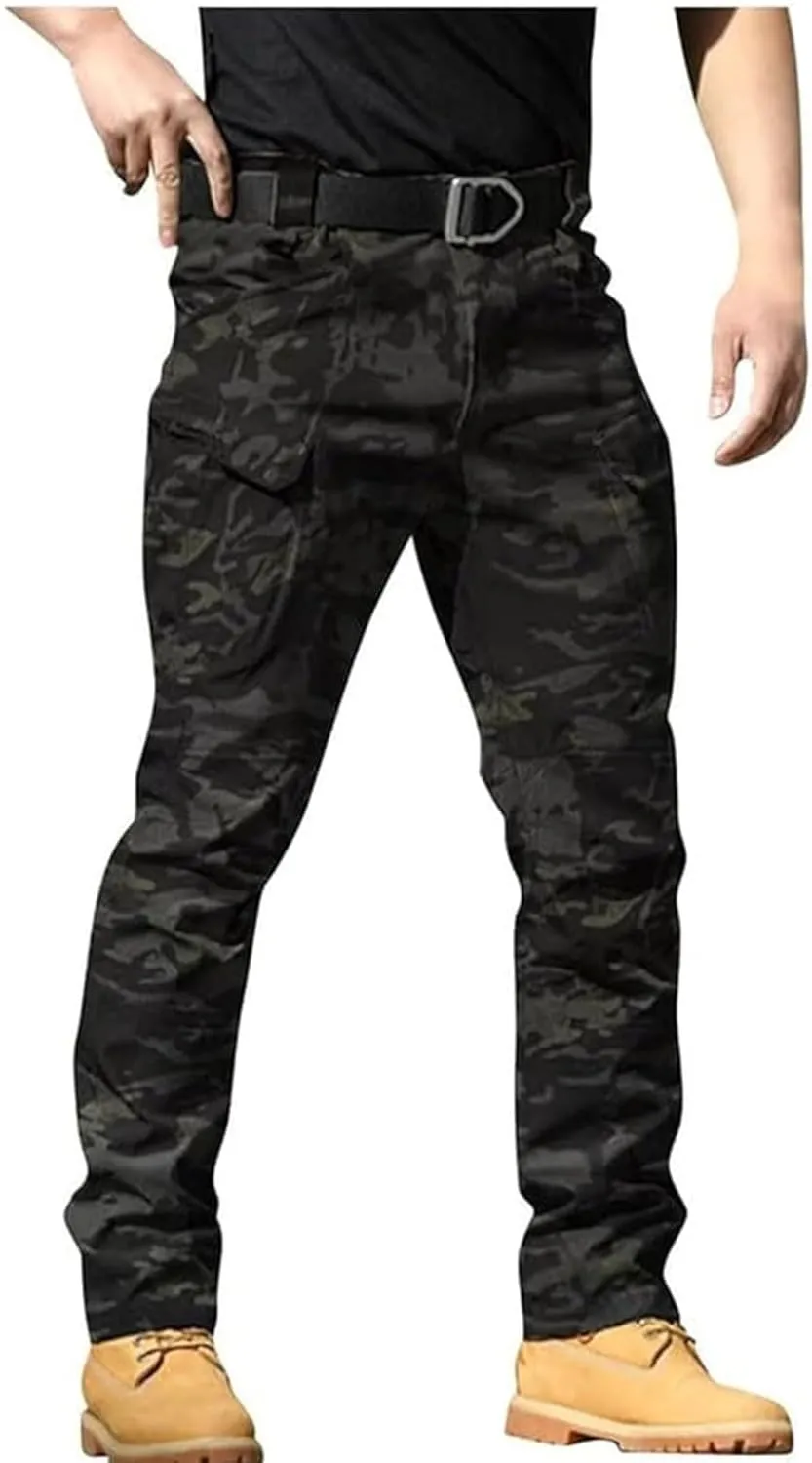 Flexcamo Men's Tactical Waterproof Stretch Cargo Pants, Black, XS-4XL