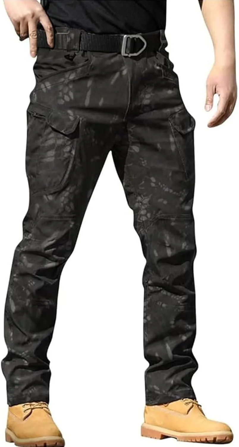 Flexcamo Men's Tactical Waterproof Stretch Cargo Pants, Black, XS-4XL