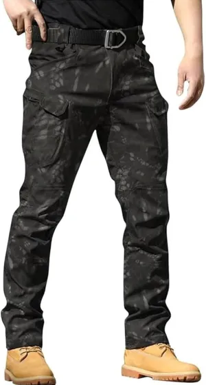Flexcamo Men's Tactical Waterproof Stretch Cargo Pants, Black, XS-4XL