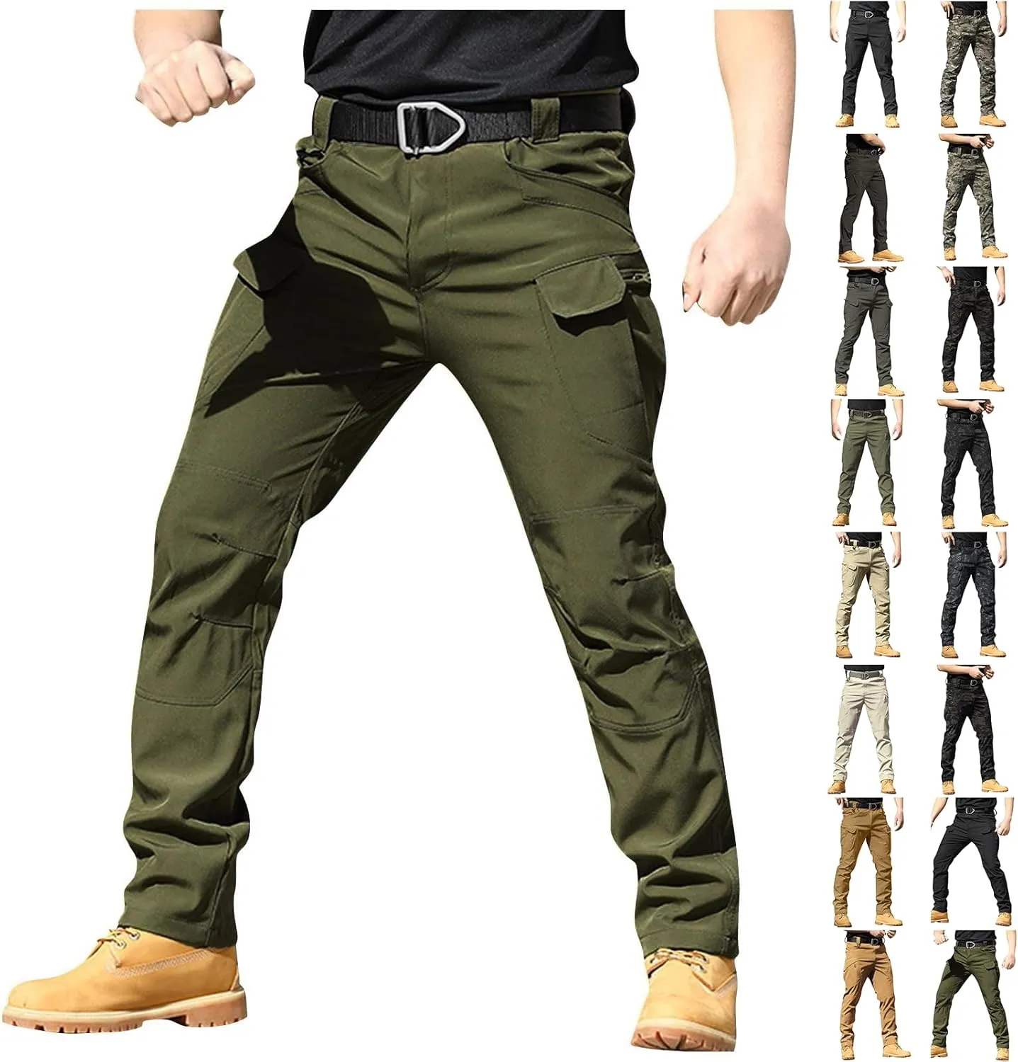 Flexcamo - Tactical Waterproof Pants Men Elastic Waist Cargo Pants Relaxed Fit Ripstop Hunting Pants Multi Pockets