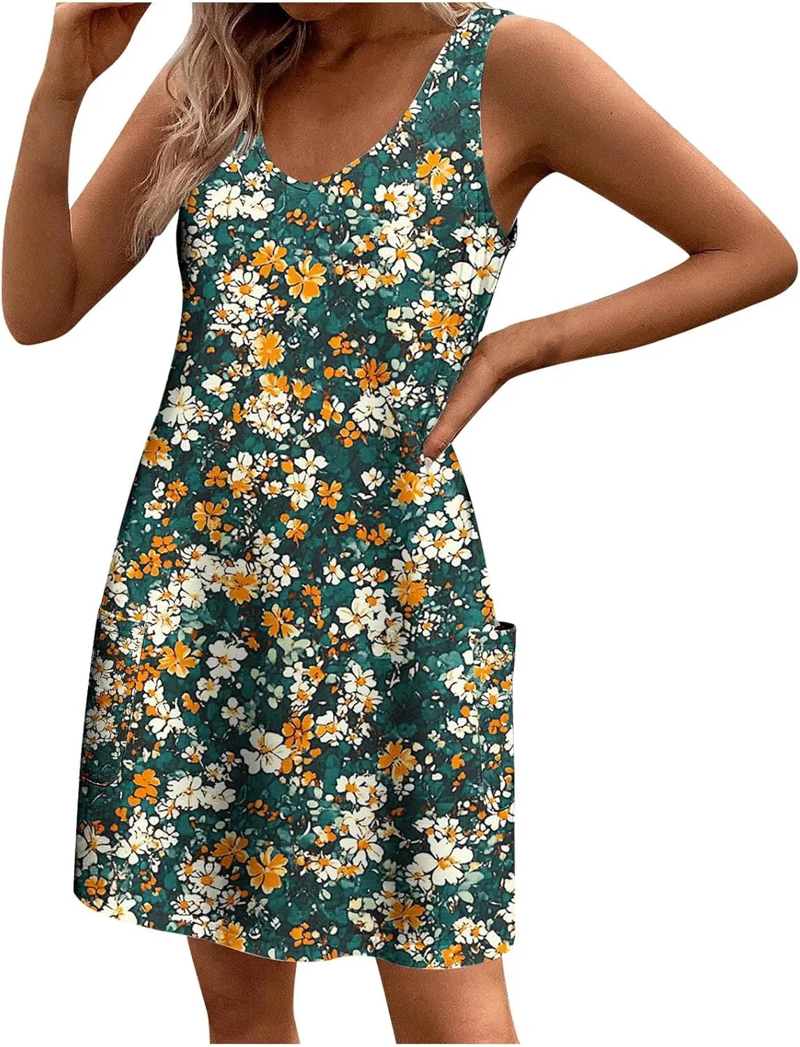 Floral Dress for Women Boho Style Beach Vacation Mini Dresses Summer Sleeveless V-Neck Casual Sundresses