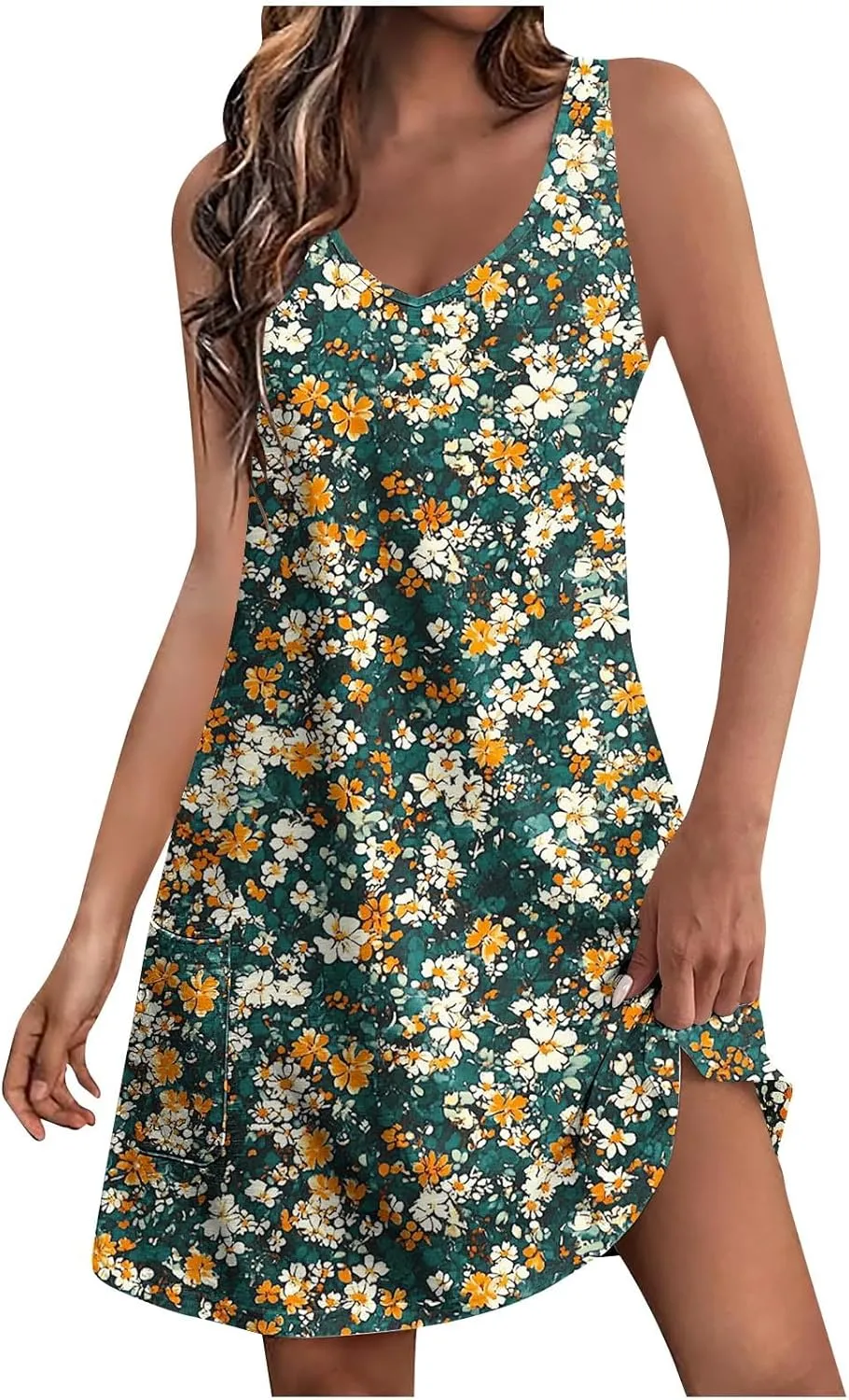 Floral Dress for Women Boho Style Beach Vacation Mini Dresses Summer Sleeveless V-Neck Casual Sundresses