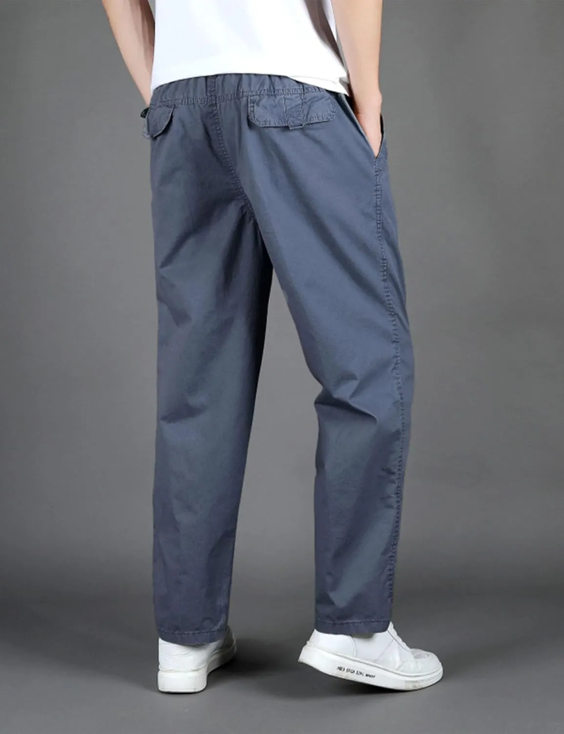 Flygo Men's Elastic Waist Classic Fit Chino Pants Slim Straight Fit Flat-Front Golf Pants Casual Travel Slacks