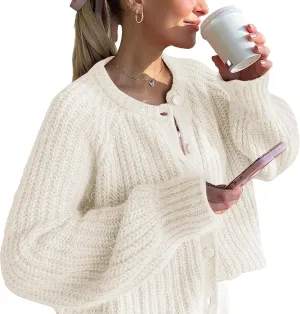 Flygo Women's Cardigan Sweater 2024 Fall Winter Chunky Long Sleeve Button Open Front Knit Solid Loose Cardigans Sweaters