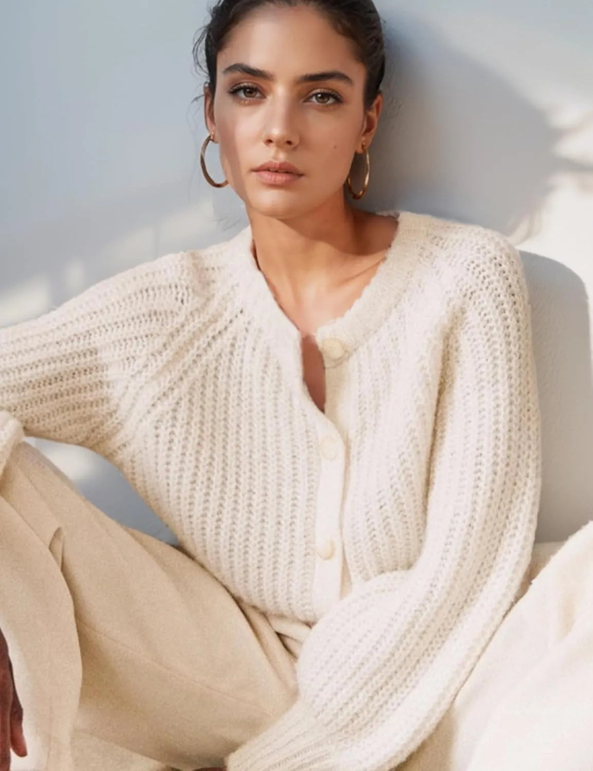Flygo Women's Cardigan Sweater 2024 Fall Winter Chunky Long Sleeve Button Open Front Knit Solid Loose Cardigans Sweaters