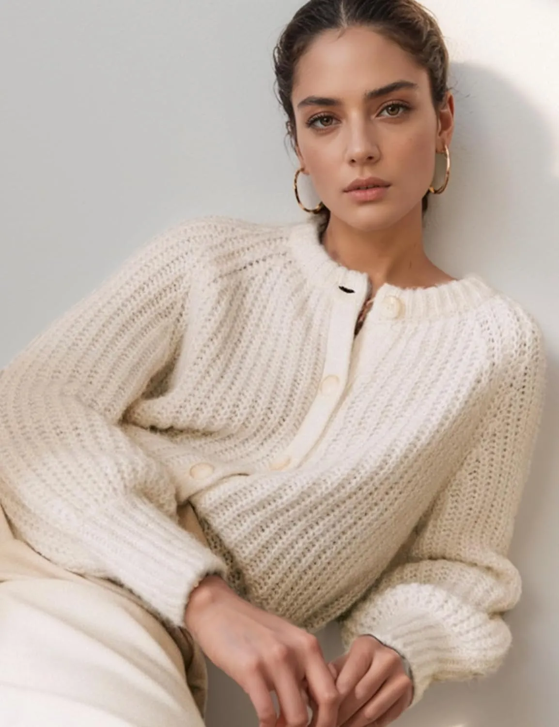 Flygo Women's Cardigan Sweater 2024 Fall Winter Chunky Long Sleeve Button Open Front Knit Solid Loose Cardigans Sweaters