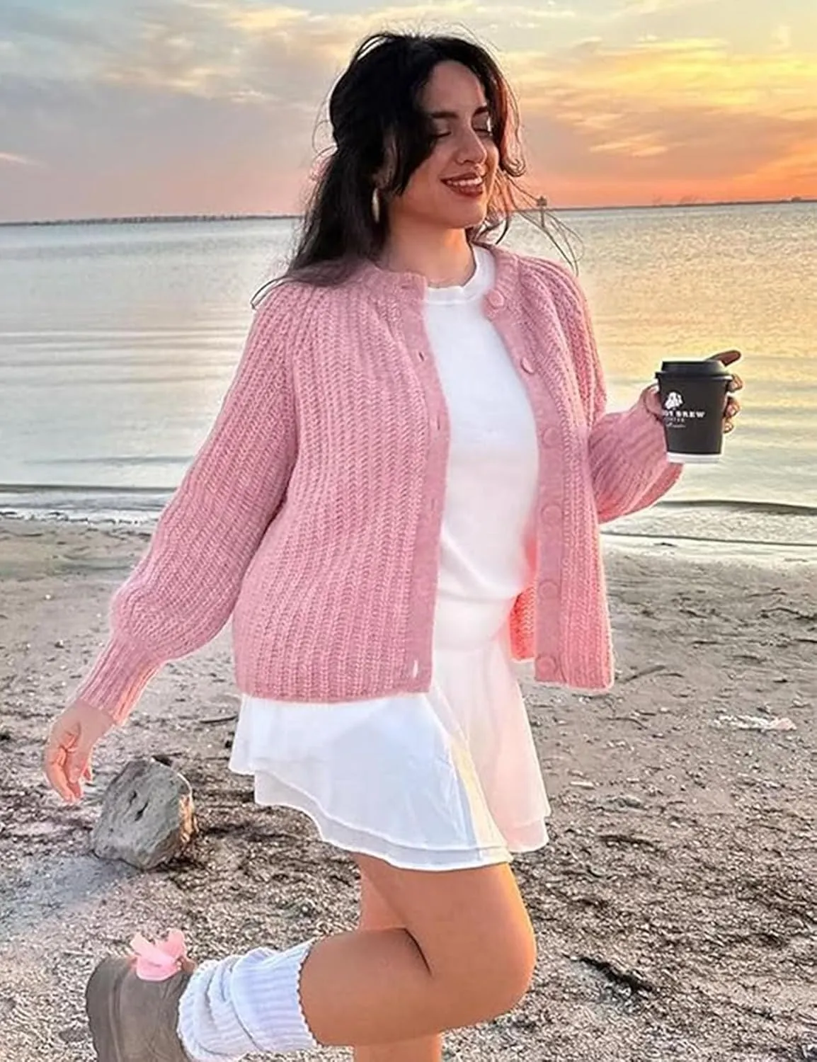 Flygo Women's Cardigan Sweater 2024 Fall Winter Chunky Long Sleeve Button Open Front Knit Solid Loose Cardigans Sweaters