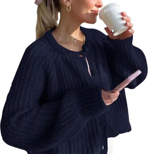 Flygo Women's Cardigan Sweater 2024 Fall Winter Chunky Long Sleeve Button Open Front Knit Solid Loose Cardigans Sweaters