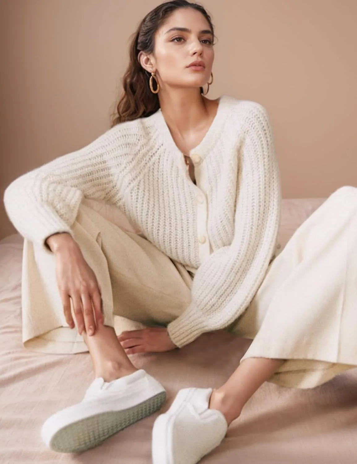 Flygo Women's Cardigan Sweater 2024 Fall Winter Chunky Long Sleeve Button Open Front Knit Solid Loose Cardigans Sweaters