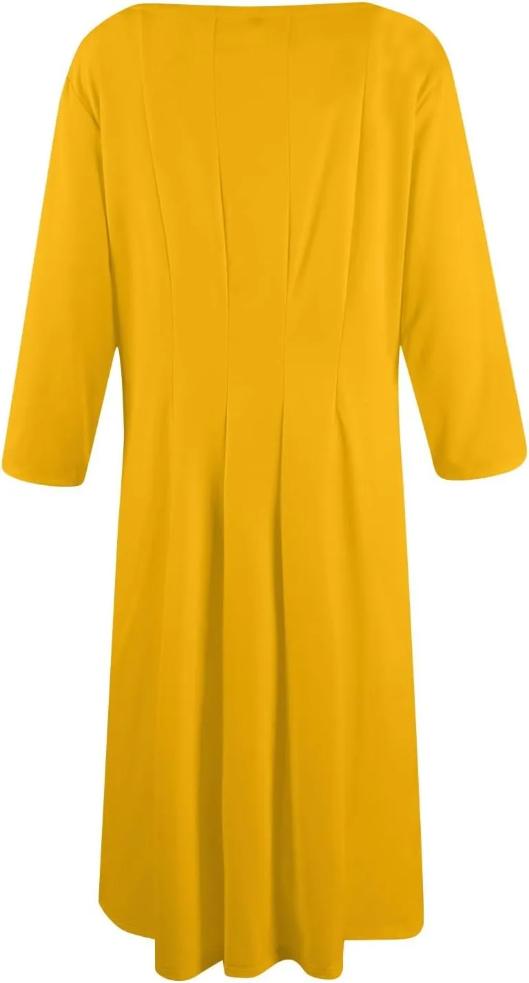 Formal Dresses for Women 2025 Winter Summer Spring Midi 3/4 Sleeve Casual Pleated A Line Dresses