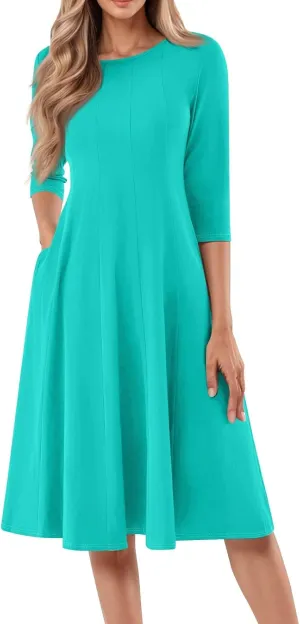 Formal Dresses for Women 2025 Winter Summer Spring Midi 3/4 Sleeve Casual Pleated A Line Dresses