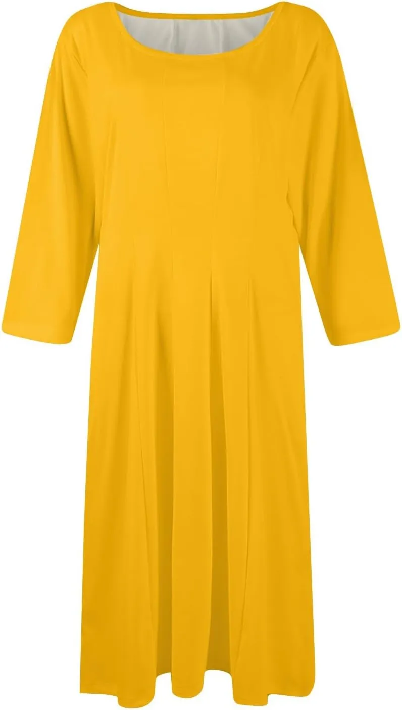 Formal Dresses for Women 2025 Winter Summer Spring Midi 3/4 Sleeve Casual Pleated A Line Dresses