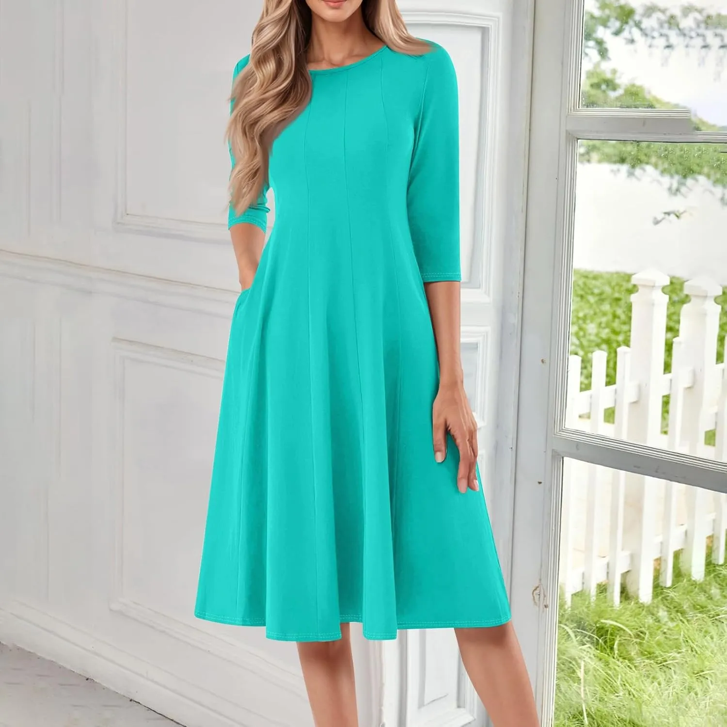 Formal Dresses for Women 2025 Winter Summer Spring Midi 3/4 Sleeve Casual Pleated A Line Dresses