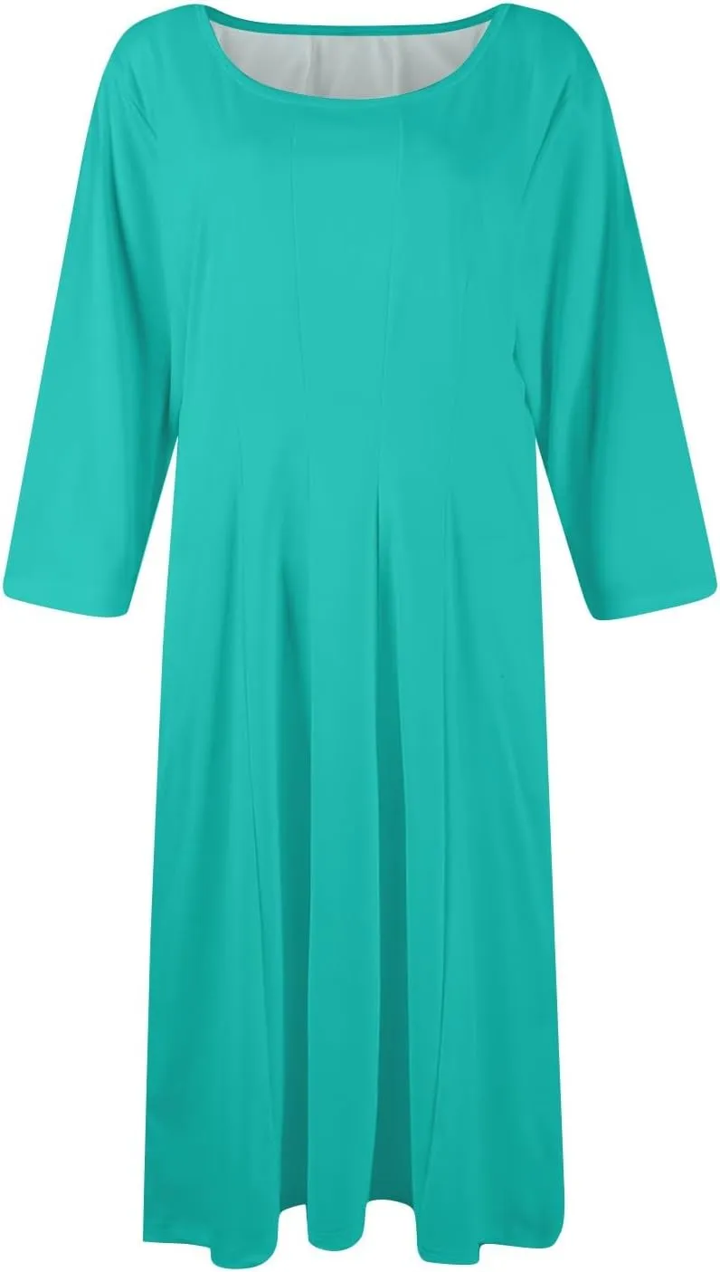 Formal Dresses for Women 2025 Winter Summer Spring Midi 3/4 Sleeve Casual Pleated A Line Dresses