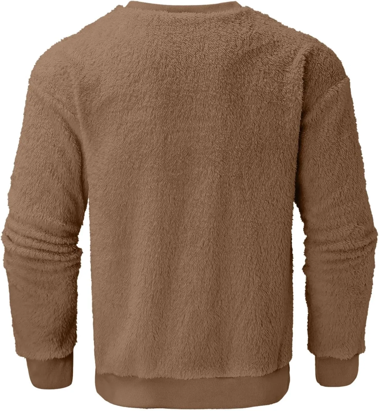 Fuzzy Sherpa Sweatshirt Mens Winter Fleece Pullover Crewneck Sweatshirts Loose Fit Solid Color Plus Size Tops