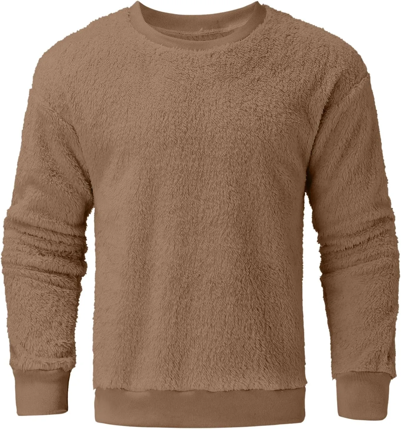 Fuzzy Sherpa Sweatshirt Mens Winter Fleece Pullover Crewneck Sweatshirts Loose Fit Solid Color Plus Size Tops