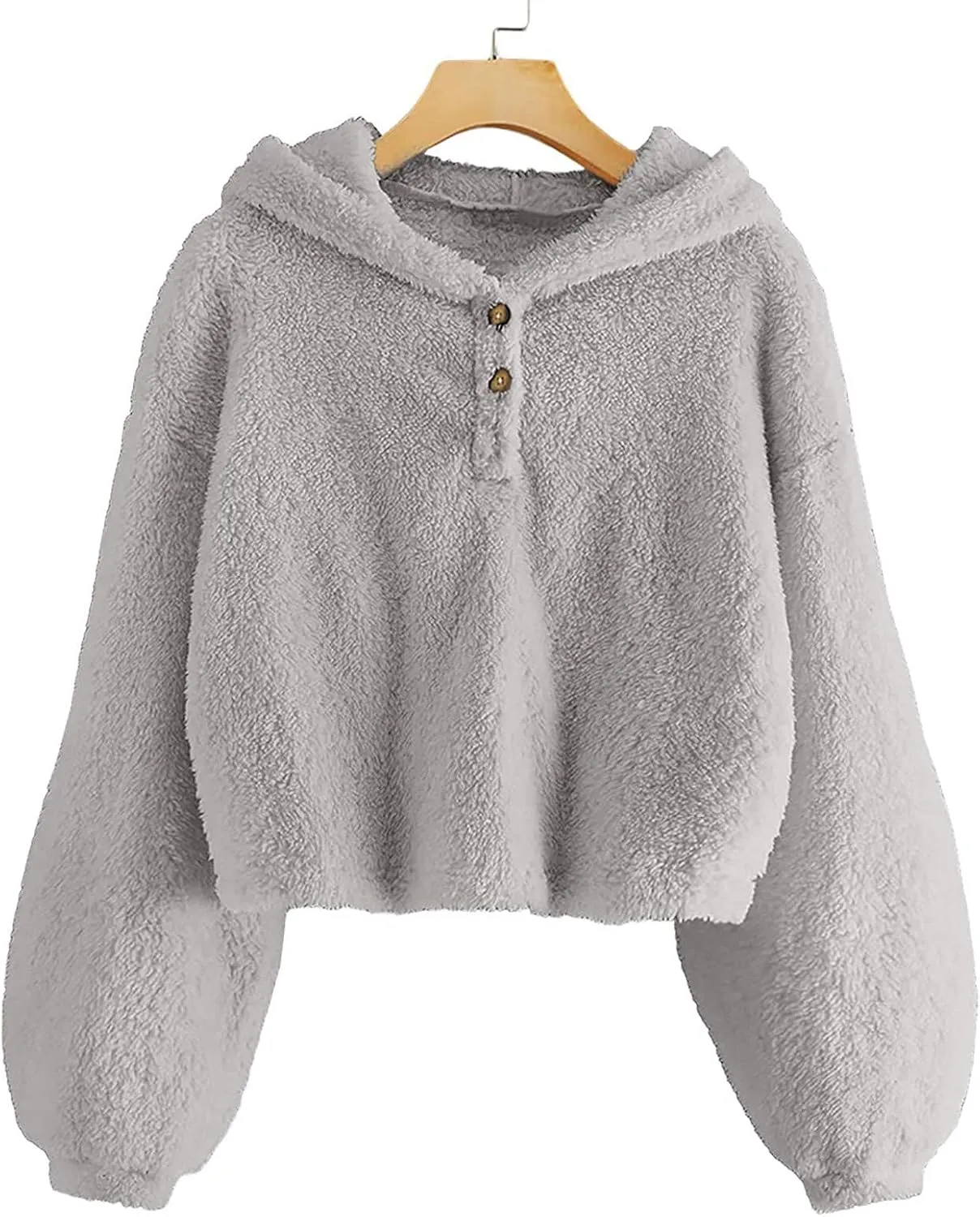 Girl's Fuzzy Hoodies Long Sleeve Warm Loose Button Pullover Oversized Sherp Jacket Coat Tops Winter Clothes