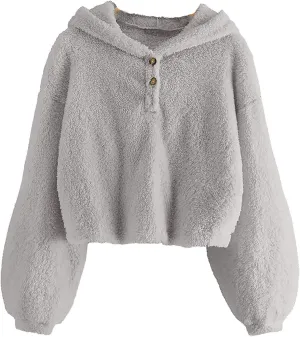 Girl's Fuzzy Hoodies Long Sleeve Warm Loose Button Pullover Oversized Sherp Jacket Coat Tops Winter Clothes