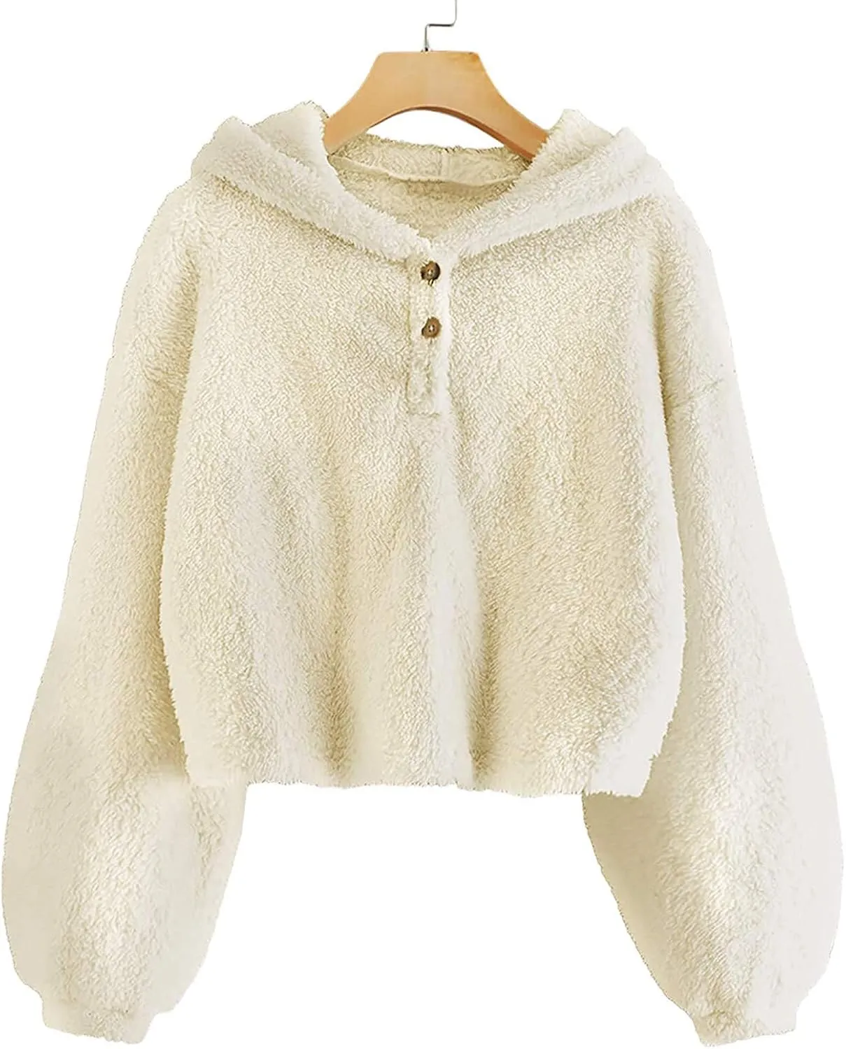 Girl's Fuzzy Hoodies Long Sleeve Warm Loose Button Pullover Oversized Sherp Jacket Coat Tops Winter Clothes