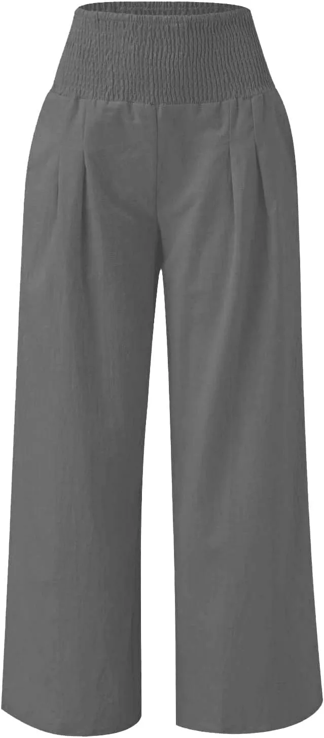 Girls Linen Pants Summer Boho Wide Leg Pleated High Waist Trousers Kids Y2K Aesthetic Baggy Elastic Palazzo Pants