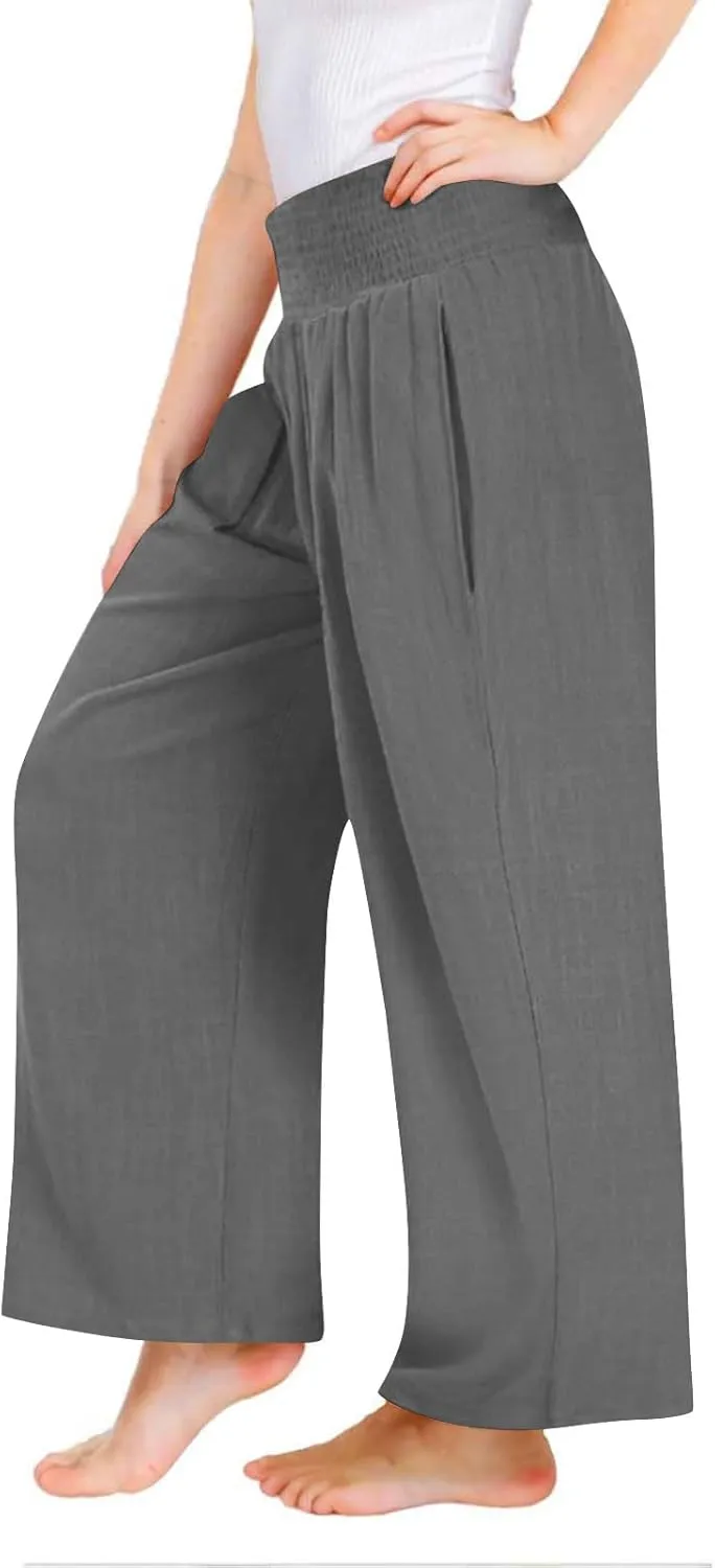 Girls Linen Pants Summer Boho Wide Leg Pleated High Waist Trousers Kids Y2K Aesthetic Baggy Elastic Palazzo Pants