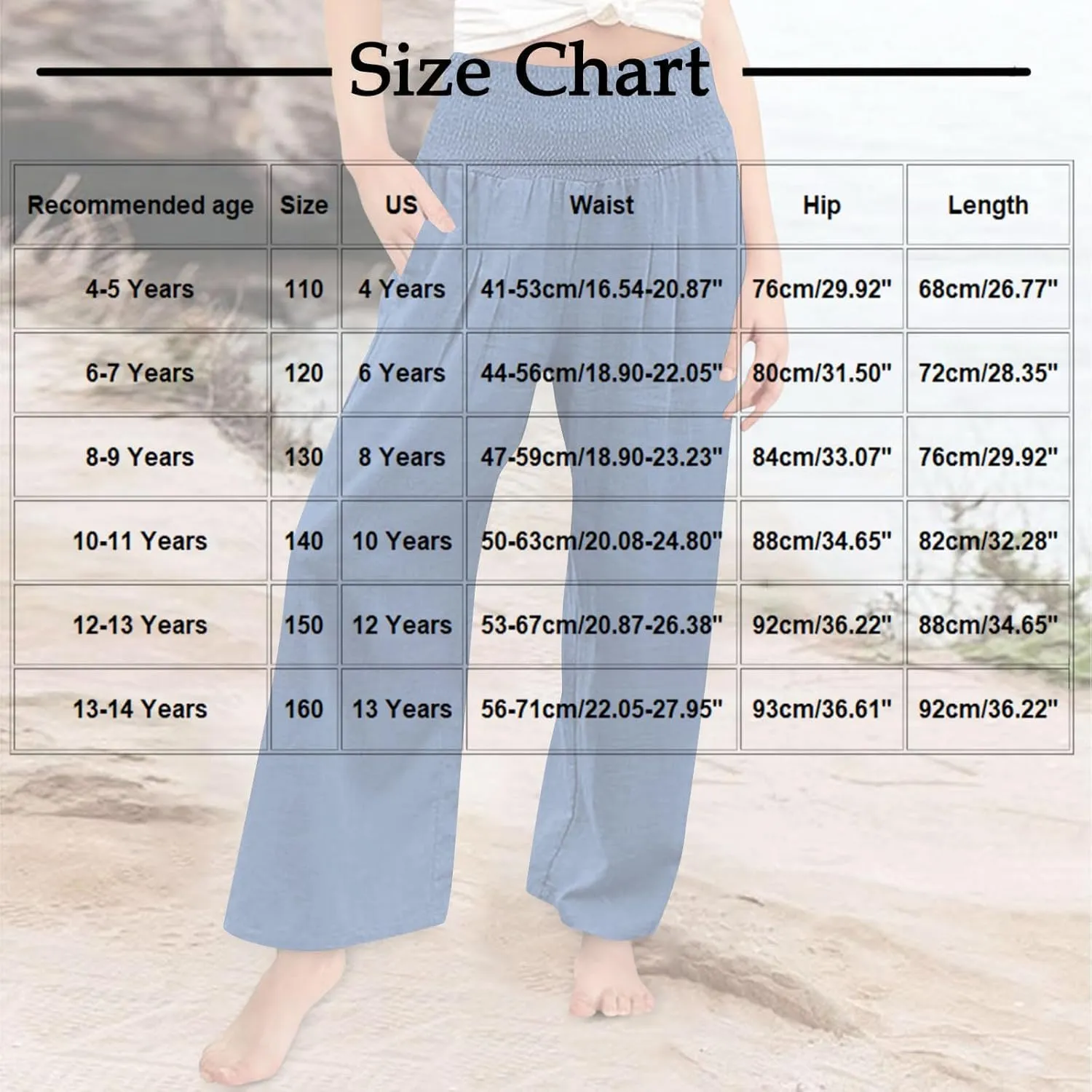 Girls Linen Pants Summer Boho Wide Leg Pleated High Waist Trousers Kids Y2K Aesthetic Baggy Elastic Palazzo Pants