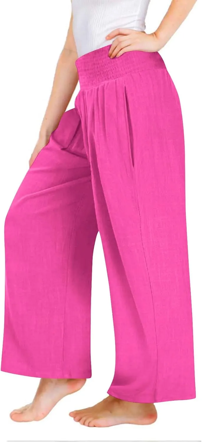 Girls Linen Pants Summer Boho Wide Leg Pleated High Waist Trousers Kids Y2K Aesthetic Baggy Elastic Palazzo Pants