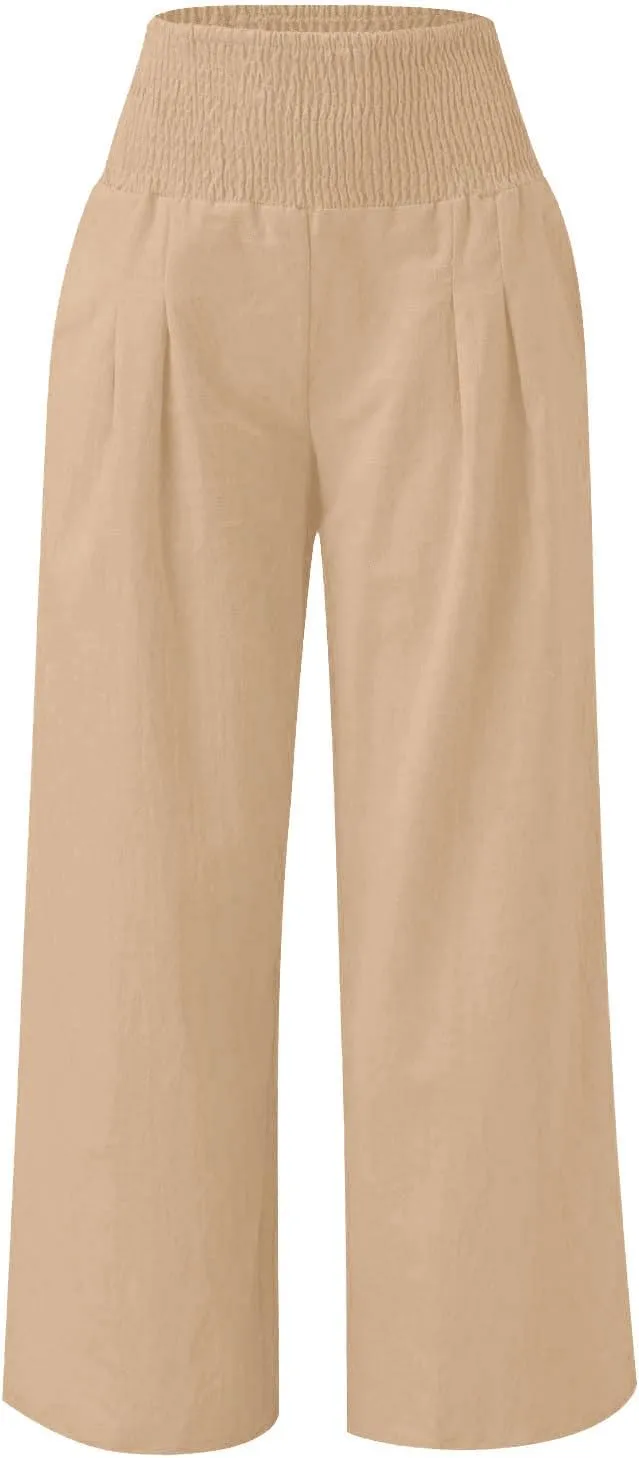 Girls Linen Pants Summer Boho Wide Leg Pleated High Waist Trousers Kids Y2K Aesthetic Baggy Elastic Palazzo Pants