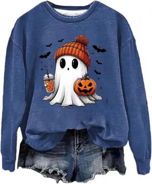 Halloween Sweatshirts for Women Fashion Crewneck Long Sleeve Loose Comfy Tunic Tops Autumn Lightweight Pullover Hoodie