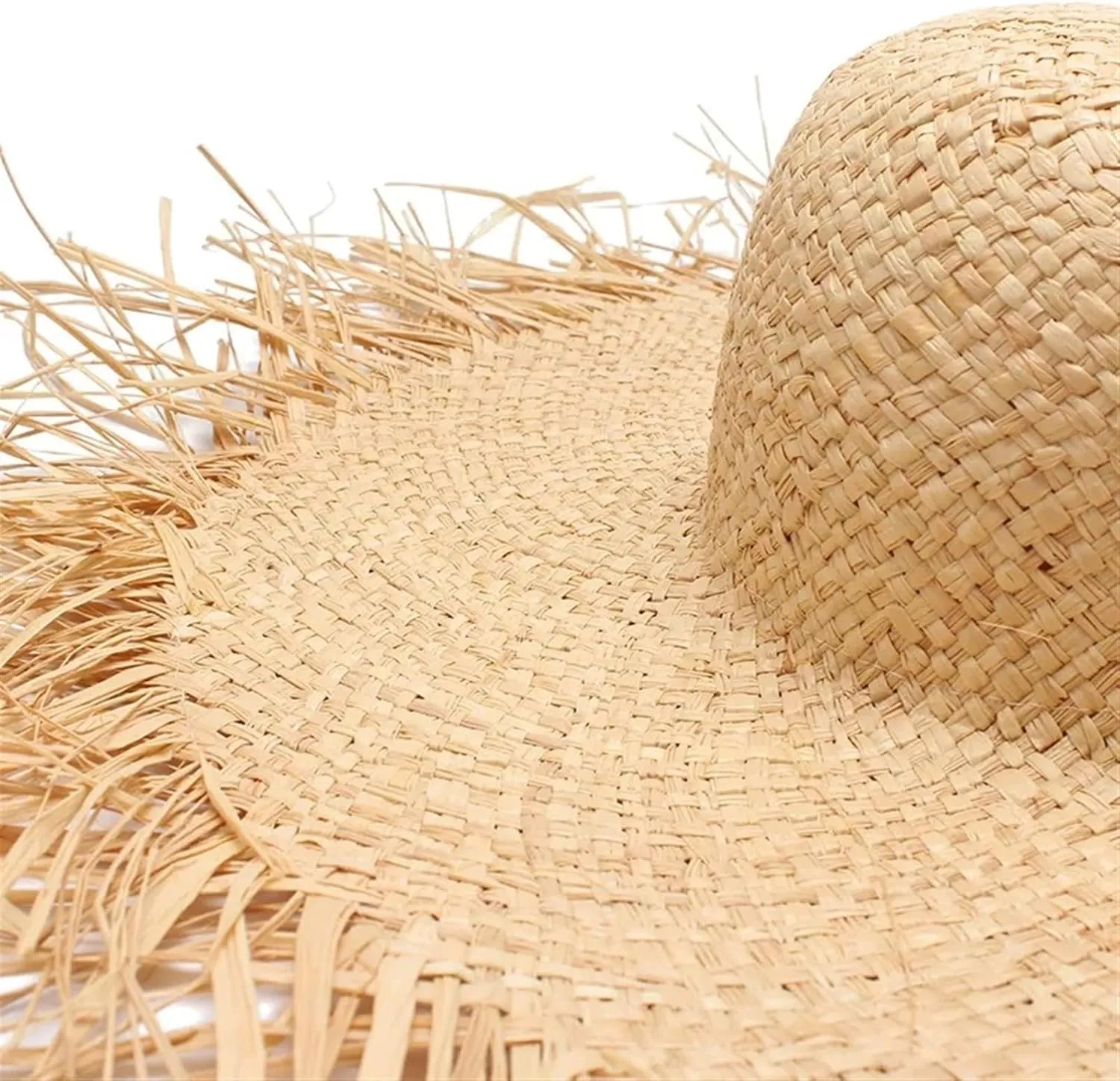 Handmade Women Straw Sun Hats Large Wide Brim Gilrs Natural Beach Straw Sun Caps for Holiday