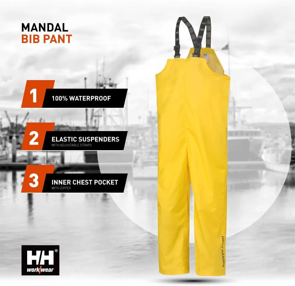 Helly-Hansen Workwear Mandal Waterproof Bib Overalls for Men Made of Durable PVC-Coated Polyester, Breathable and Adjustable