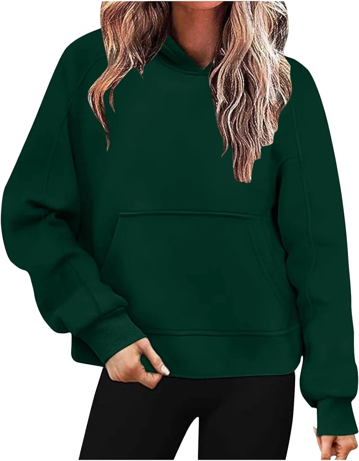 HGps8w Fleece Hoodies for Women Pullover Cropped Sweatshirts Long Sleeve Fall Winter Loose Casual Hooded Tops with Pocket