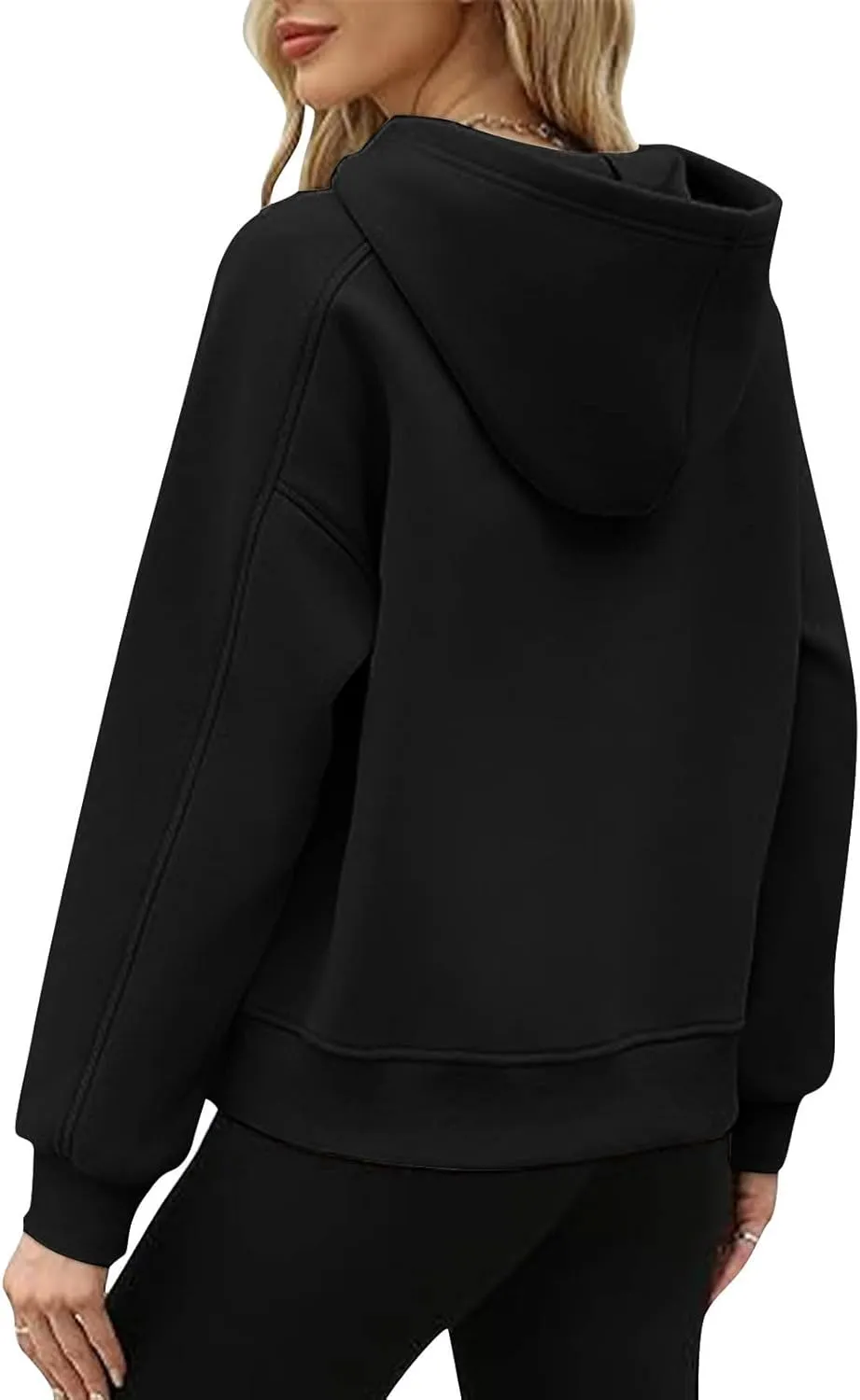 HGps8w Fleece Hoodies for Women Pullover Cropped Sweatshirts Long Sleeve Fall Winter Loose Casual Hooded Tops with Pocket