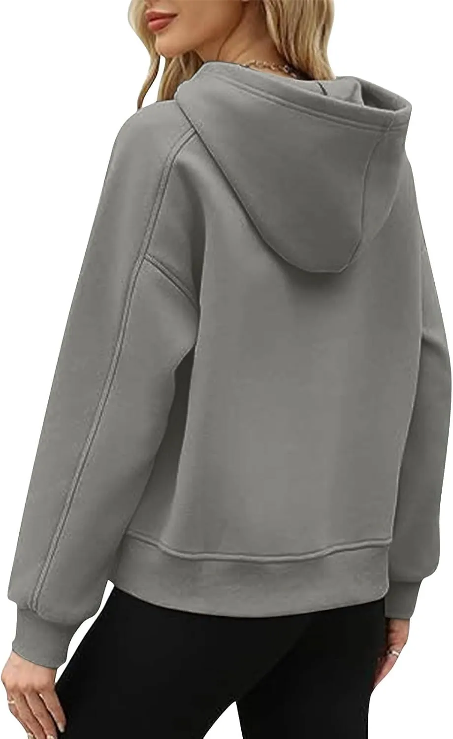 HGps8w Fleece Hoodies for Women Pullover Cropped Sweatshirts Long Sleeve Fall Winter Loose Casual Hooded Tops with Pocket