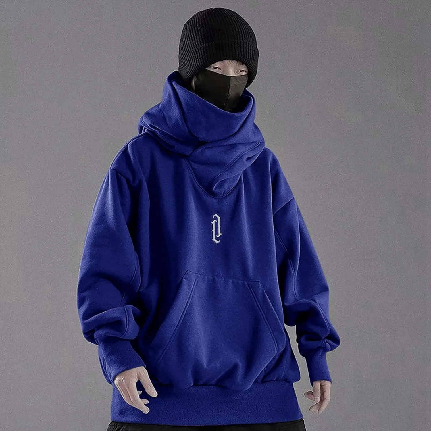 Hoodies for Men Turtleneck Cowl Hoodie Casual Pullover Fall Winter Loose Fit Tops with Embroidery