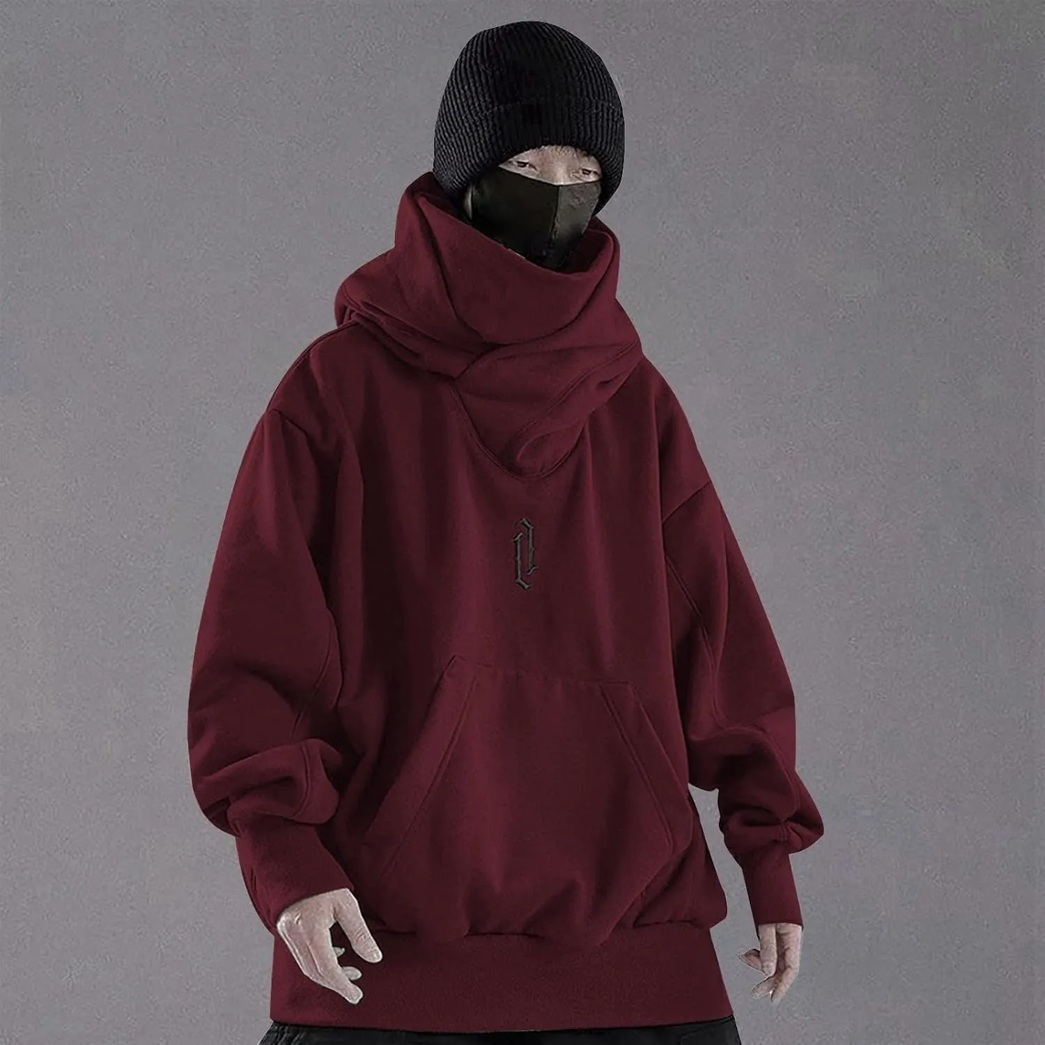Hoodies for Men Turtleneck Cowl Hoodie Casual Pullover Fall Winter Loose Fit Tops with Embroidery