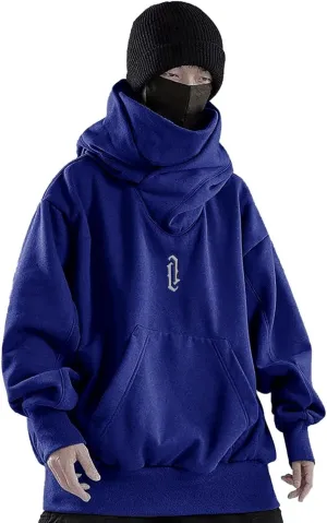 Hoodies for Men Turtleneck Cowl Hoodie Casual Pullover Fall Winter Loose Fit Tops with Embroidery