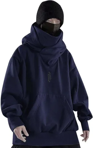 Hoodies for Men Turtleneck Cowl Hoodie Casual Pullover Fall Winter Loose Fit Tops with Embroidery