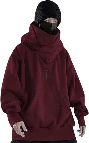 Hoodies for Men Turtleneck Cowl Hoodie Casual Pullover Fall Winter Loose Fit Tops with Embroidery